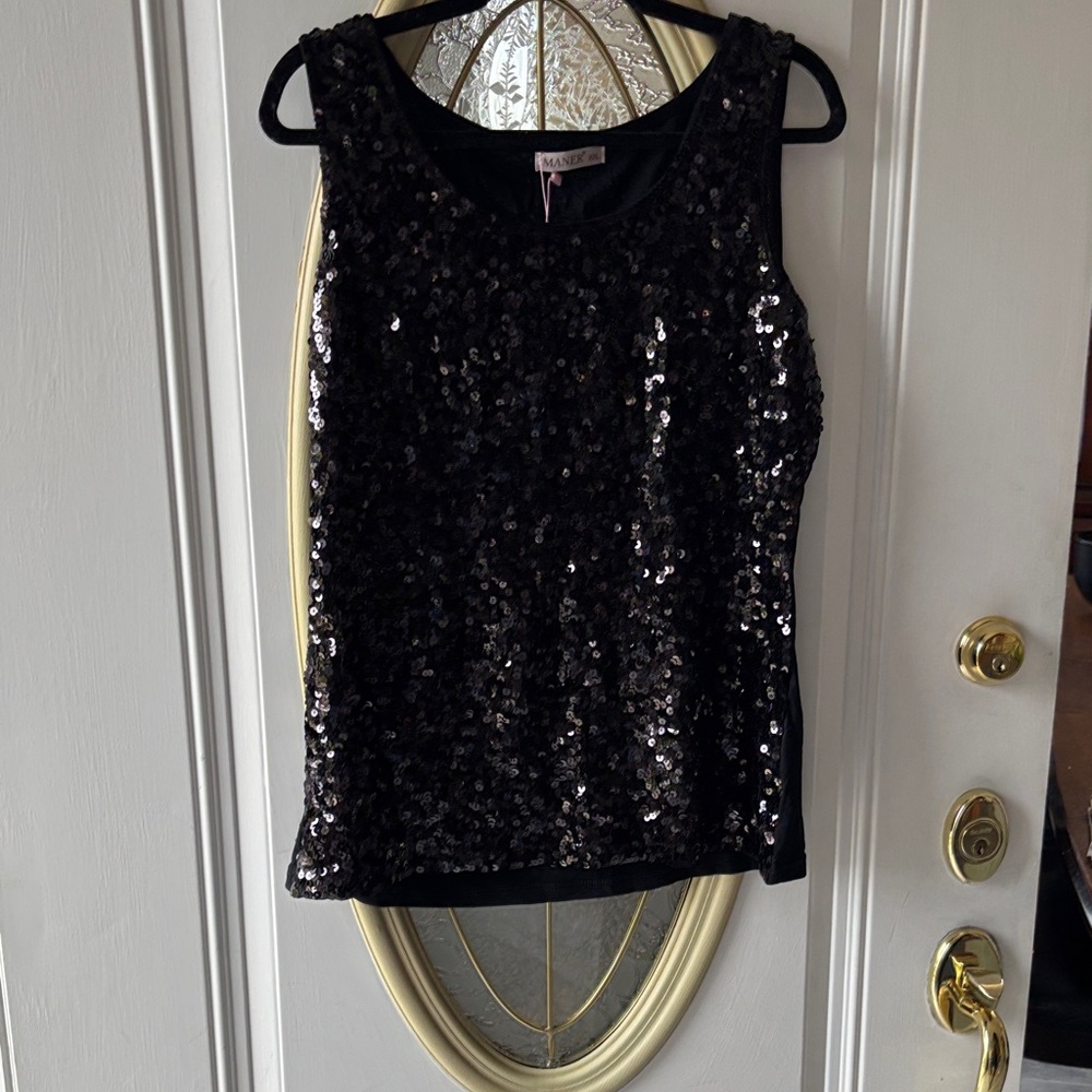 Elegant Black Sequin Tank Top